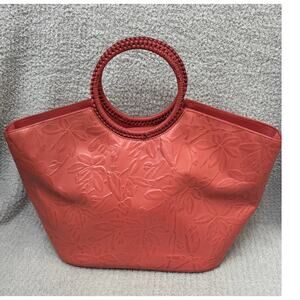 Donna Dixon Pink Leather Floral Embossed Tote Purse AS IS #69331